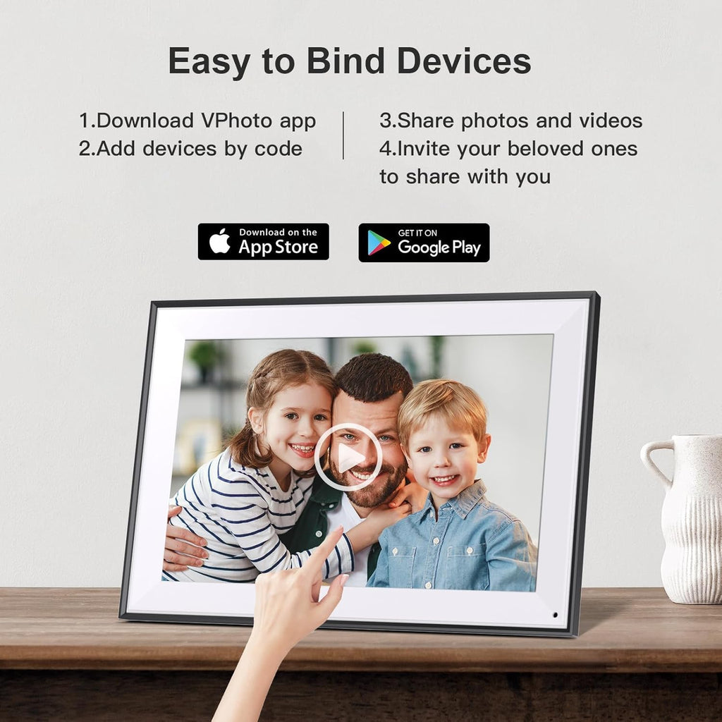 Digital Picture Frame 10.1-inch Digital-Photo-Frame - IPS Touch Screen Digital Frame, 32GB, Auto-Rotate, Light Sensor, Easy Setup to Share Photos/Videos via APP Email, Gift for Family Friends