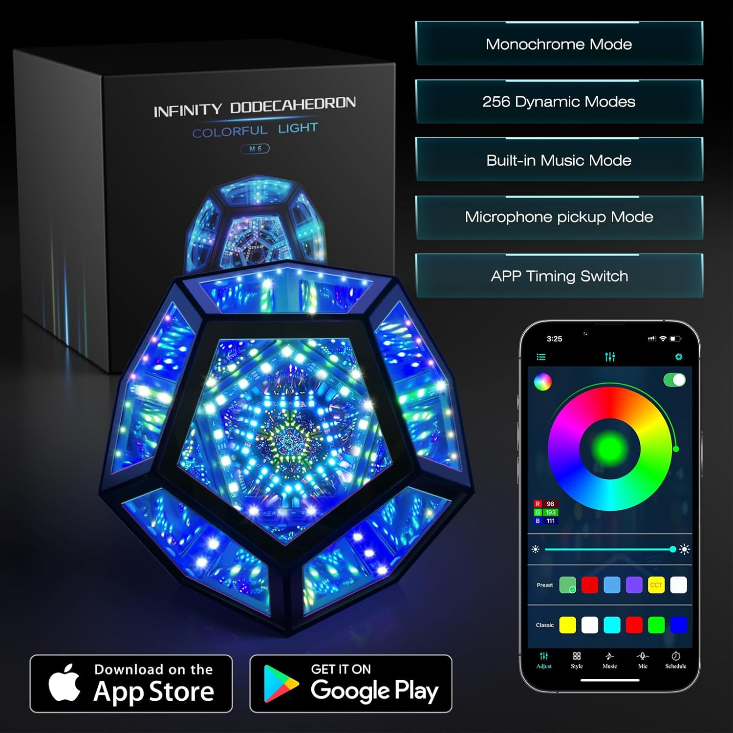 Infinity Mirror Light Infinite Dodecahedron Color Art Light for Gaming Room Decor 3D Hyper Cube RGBW Color Changing Night Lighting for Computer Gaming Desk Birthday Christmas Gift