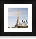 iRahmen 8x8 Picture Frame with HD Tempered Glass, Display Pictures 6x6 with Mat or 8 x 8 Without Mat, Wood Photo Frames for Tabletop and Wall Mount (Black, 1 Pack)