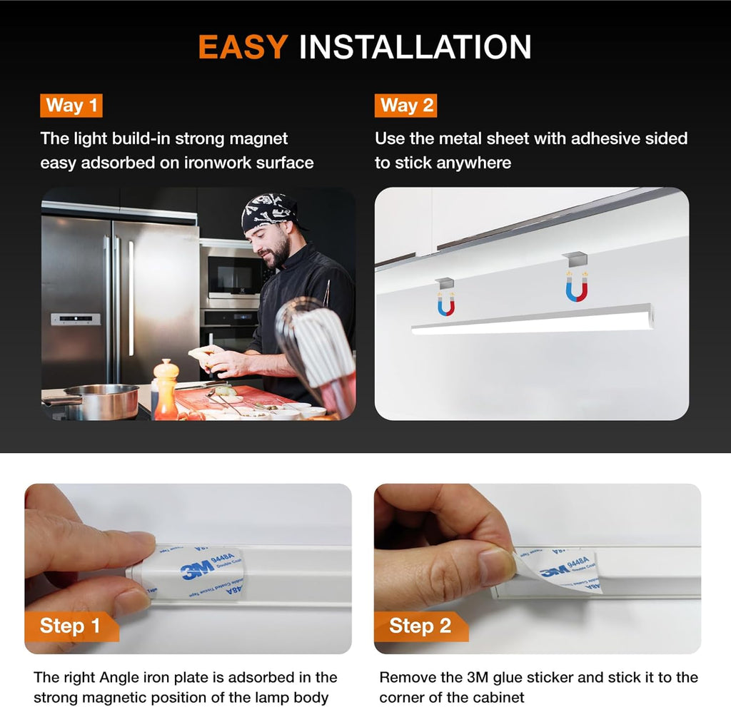 Under Cabinet Lights Remote Control,2 Pack Magnetic Dimmable Closet Lights,USB Rechargeable Wireless LED Shop Light,Ceiling and Under Counter Lights for Kitchen (White, 80CM)