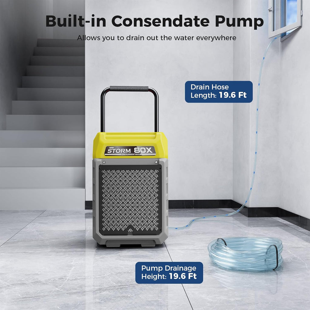 ALORAIR 170 Pints LGR Commercial Dehumidifier with Pump & Drain Hose, Portable Insutrial Dehumidifier for Basments, Home, Job Sites, Fit for 2,100 Sq.Ft Space with Wheels