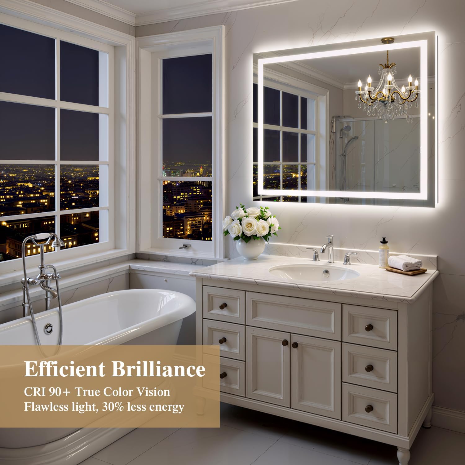 48X40 Inch LED Bathroom Mirror with Lights, Frontlit+ Backlit Bathroom Vanity Mirror for Wall, Ultra-Clear Tempered Glass, Shatter-Proof, Anti-Fog and Memory Function, ETL Listed