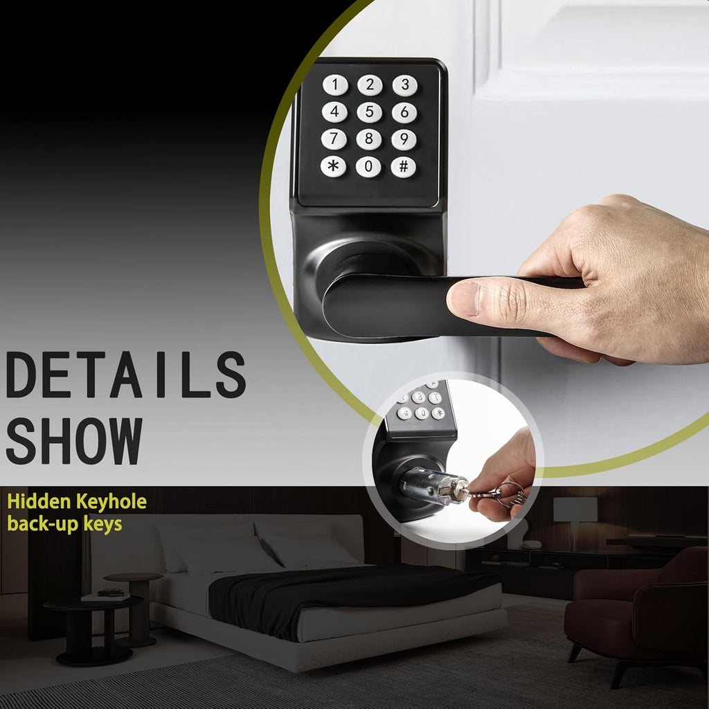 Keypad Door Lock with Handle, Digital Door Lock with Keypad Set,Keyless Entry Door Locks with Handle-IC Card and Anti-peep Password- Easy Installation for Home, Hotel-Matte Black-2PACK Set
