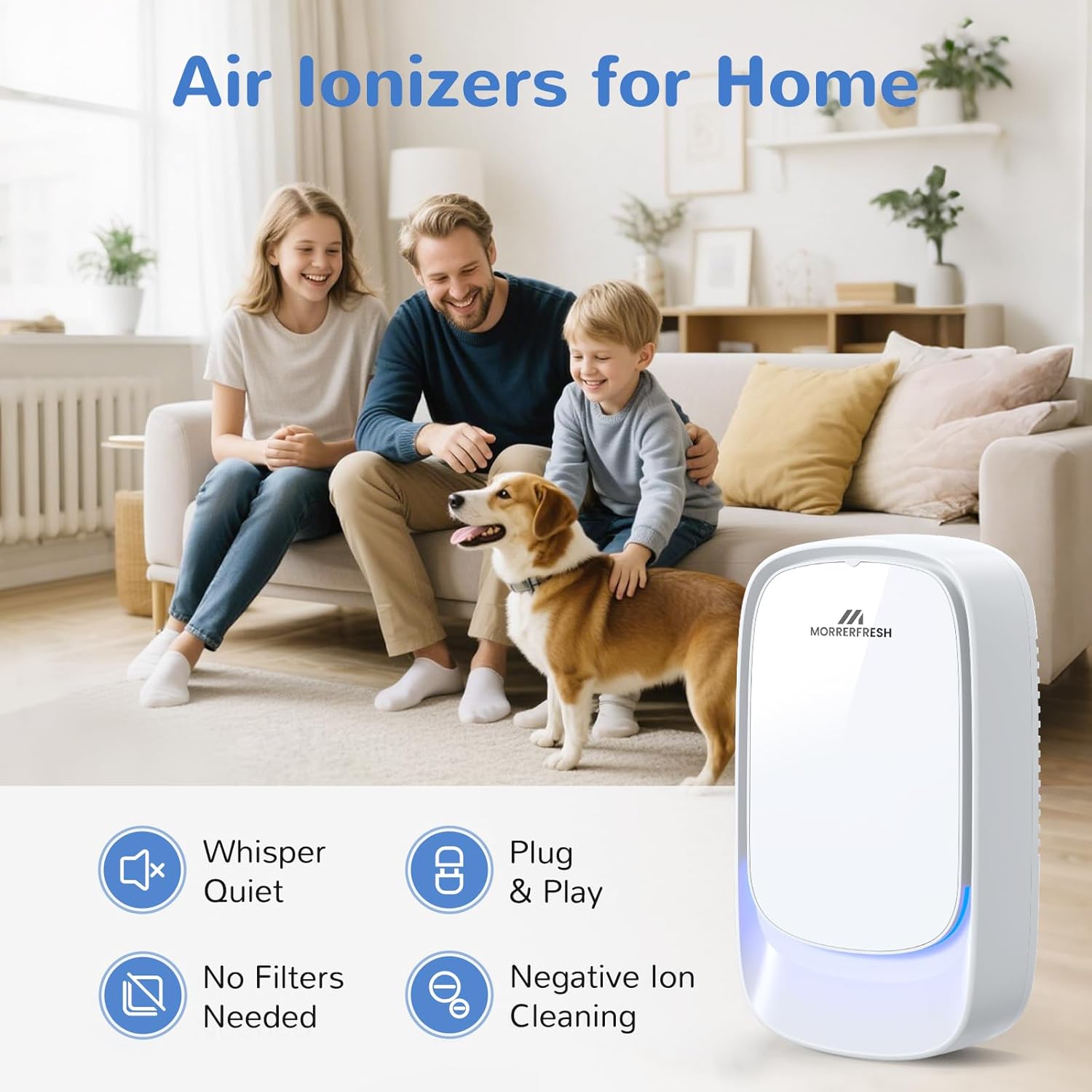 Cat Litter Deodorizer – 99% Odor Eliminator for Strong Pet Odors, Plug In Negative Ion Air Purifier for Litter Box, Home, Kitchen, Bathroom, Ozone-Free & Quiet Portable (Unscented)