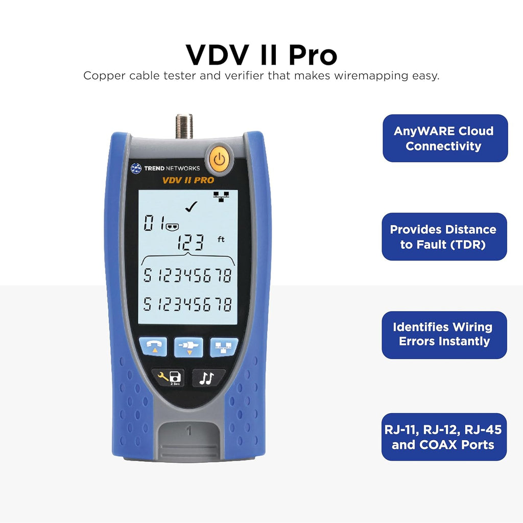 TREND Networks | R158005 | VDV II Pro | Cloud Connected | Voice, Data and Video Cable Verifier | Copper Cable Tester | Advanced Wiremap & Troubleshooting Tool