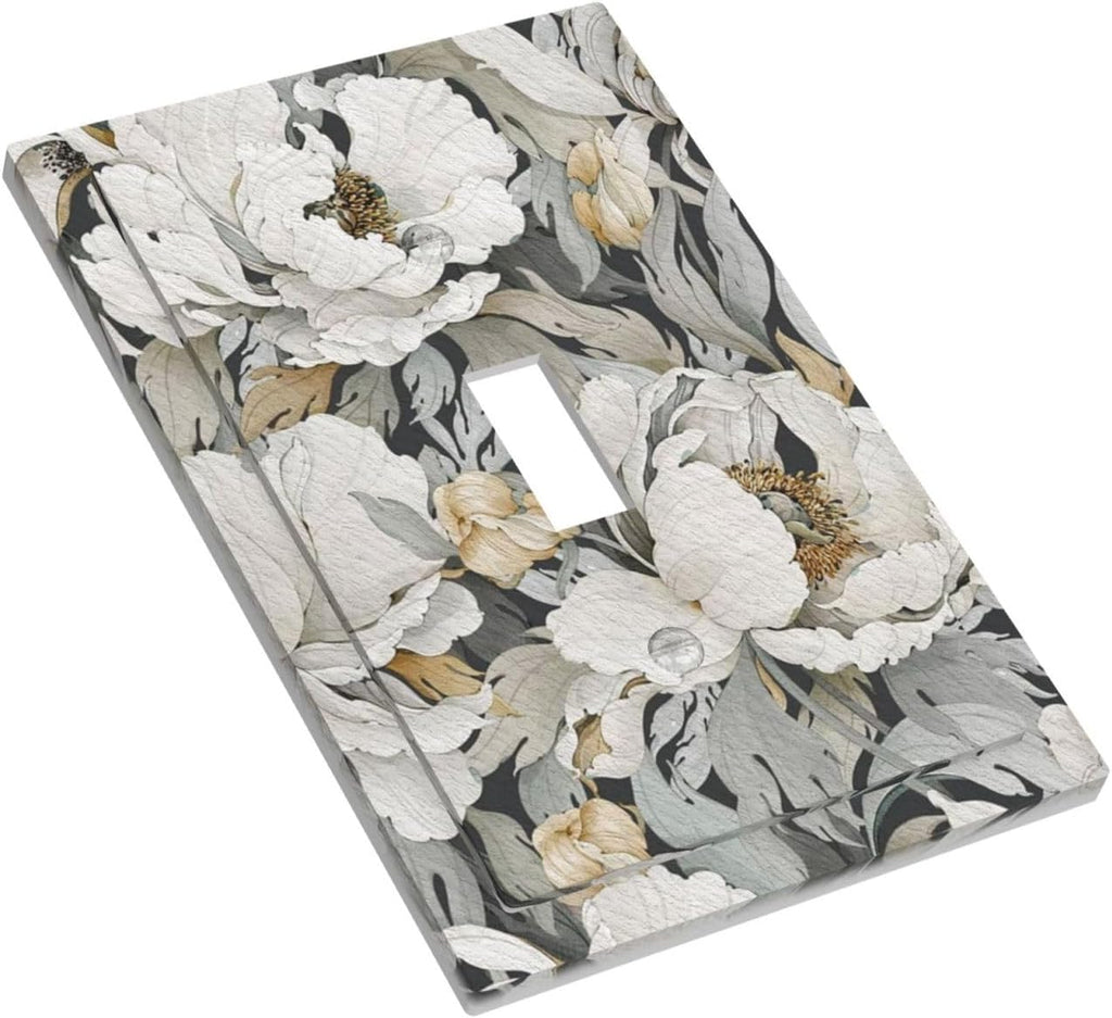 Decorative Light Switch Cover Rusitc White Flowers Country Floral Farmhouse Single Toggle Switchplate 1 Gang Wall Plate Switchcover Decora Light Switch Plate for Home Decor