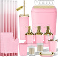 Bathroom Sets with Shower Curtain and Rugs, 27PC Bathroom Accessory Set, Pink Bathroom Set, Pink Bathroom Accessories Set with Trash Can, Toilet Brush and Soap Dispensers