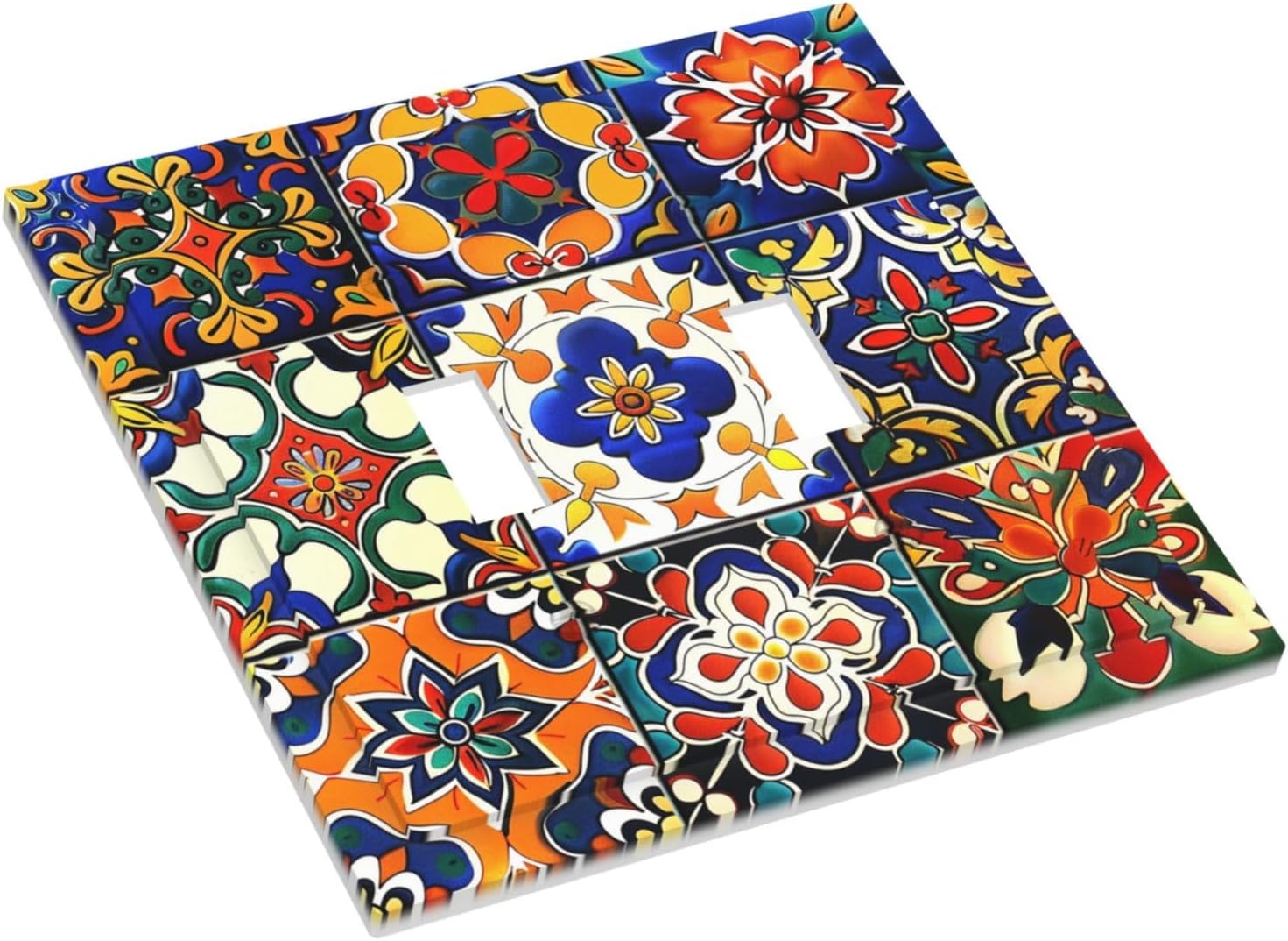 Decorative Switch Plates Colorful Mexican Talavera Vintage Boho Floral 2 Gang Double Toggle Outlet Light Switch Cover Wall Plate Electrical Faceplate For Farmhouse Cabin Decor