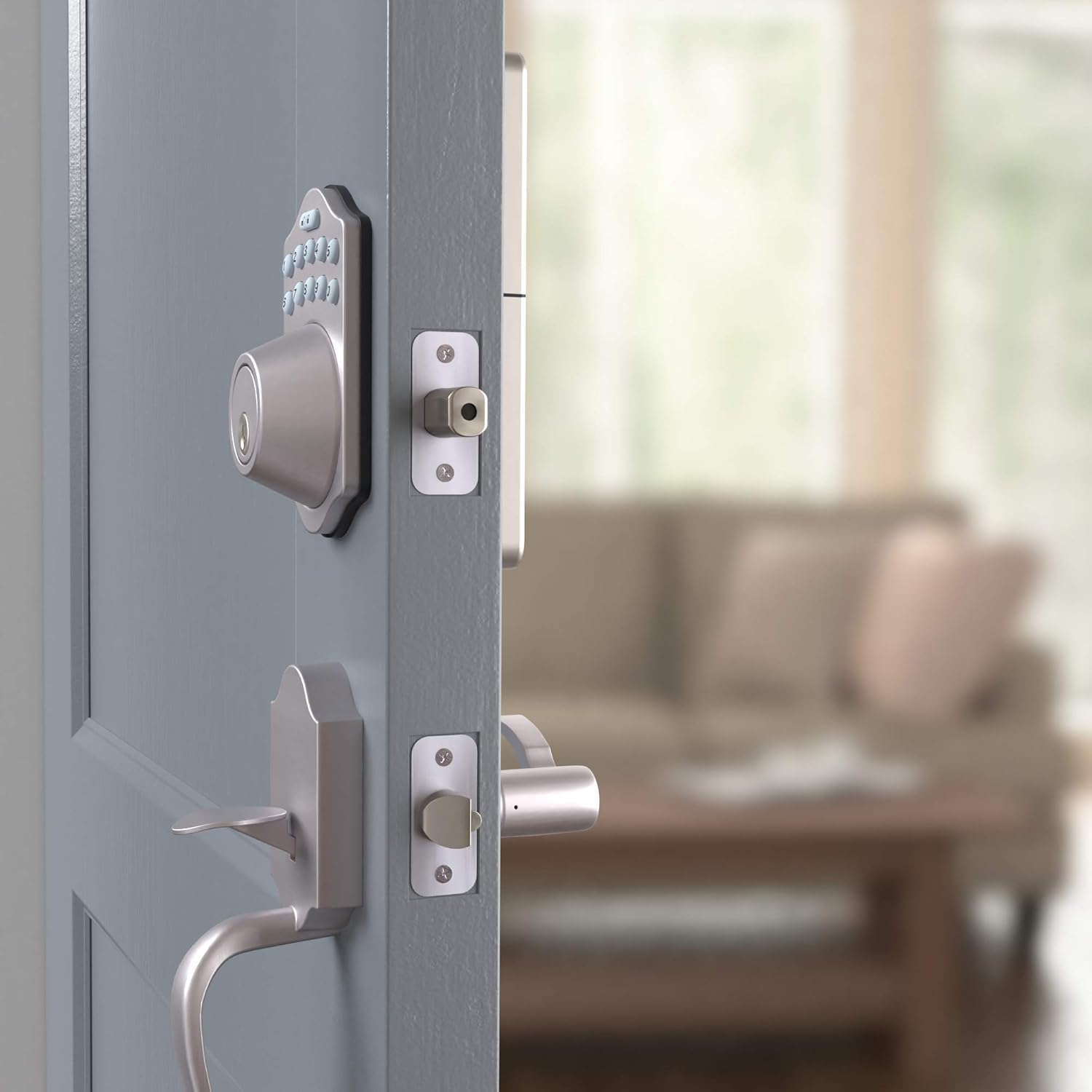 Amazon Basics Electronic Keypad Deadbolt Door Lock with Touch-Control Keyless Entry Door Lock, Keyed Entry Option, Traditional, Satin Nickel, 6-Pack
