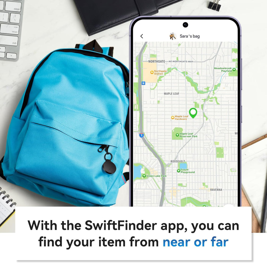 Keys Finder, Bluetooth Tracker and Item Locator for Keys, Bags, and More; Phone Finder, Android and iOS Compatible, Water Resistance, Replaceable Battery