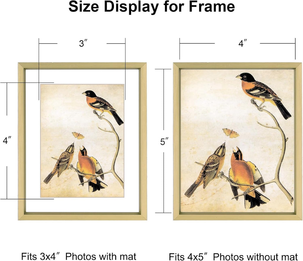 4x5 Picture Frame, Brass Aluminum Metal Photo Frames with HD Glass, Fits 3x4 with Mat or 4 x 5 without Mat, Display for Wall and Table