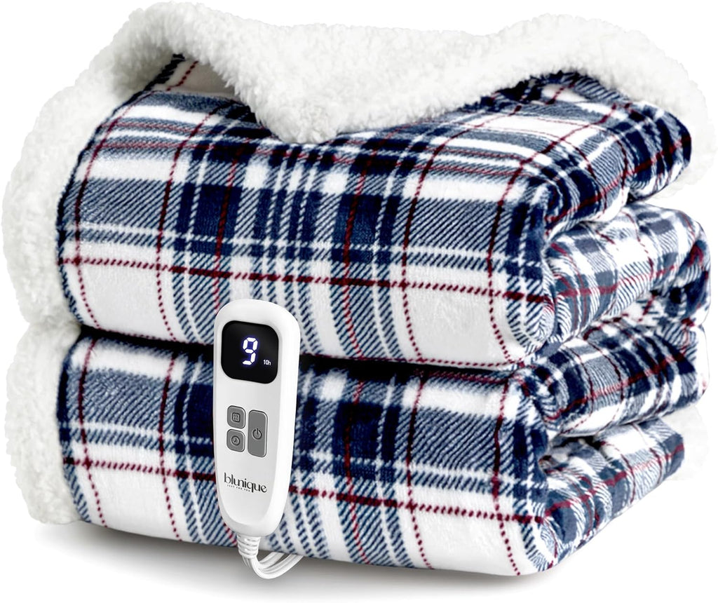 Christmas Heated Blanket Electric Throw-50''x60''Ultra Soft Cozy Plaid Flannel Fast Heating Electric Blanket with 10 Heat Levels & 10 Hours Auto Off, ETL Certified, Keep Warm in Home Office