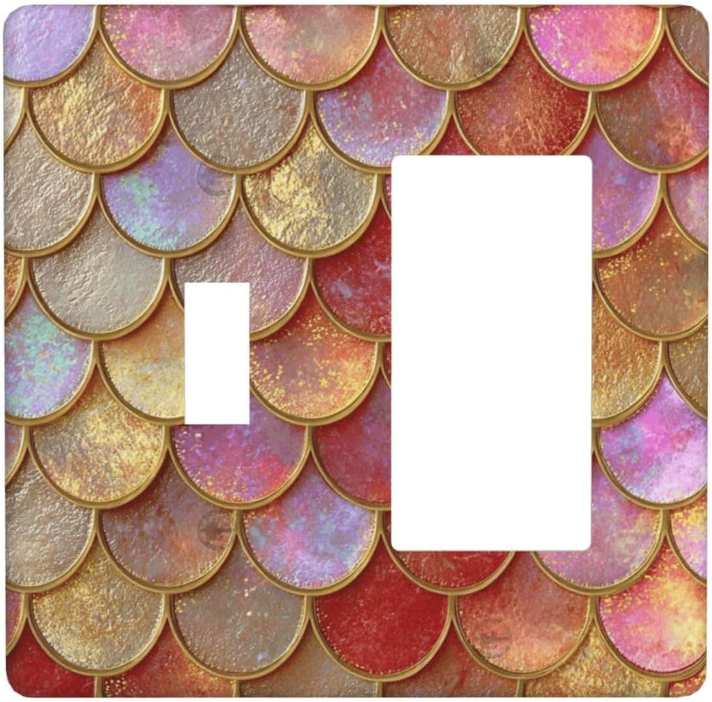 Mermaid Glitter Scale Rainbow Gold Fish Scales Outlet Covers 1 Toggle 1 Rocker Combination Decorative Wall Plate Electrical Switch Plates Light Switch Cover Plate for Bed Room Home Decor