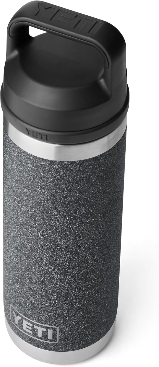 YETI Rambler 18 oz Bottle, Leakproof, Vacuum Insulated, Stainless Steel with Chug Cap, Black Stone