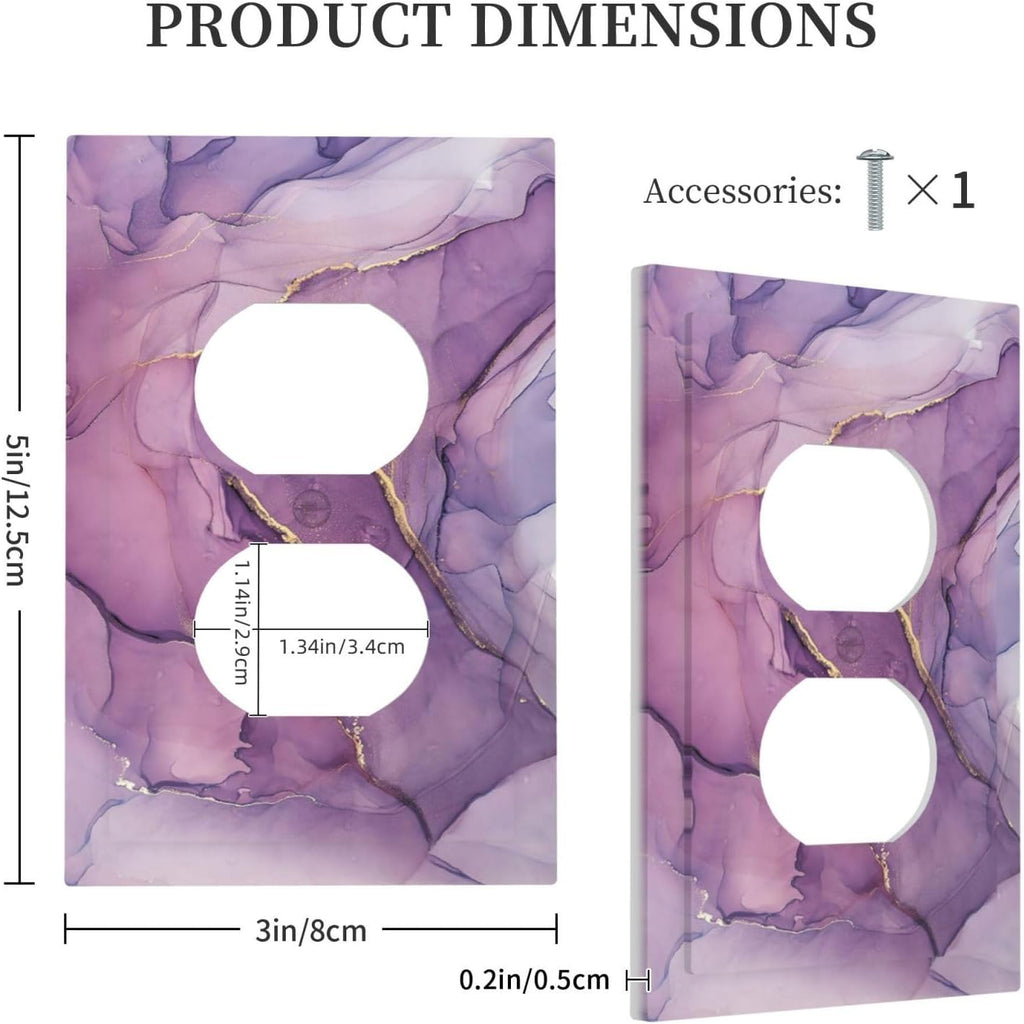 Outlet Covers Purple Marbling Golden Line 1 Gang Duplex Wall Plate Decorative Switch Plates Electrical Receptacle Faceplate Light Switch Cover for living Room Bathroom Decor