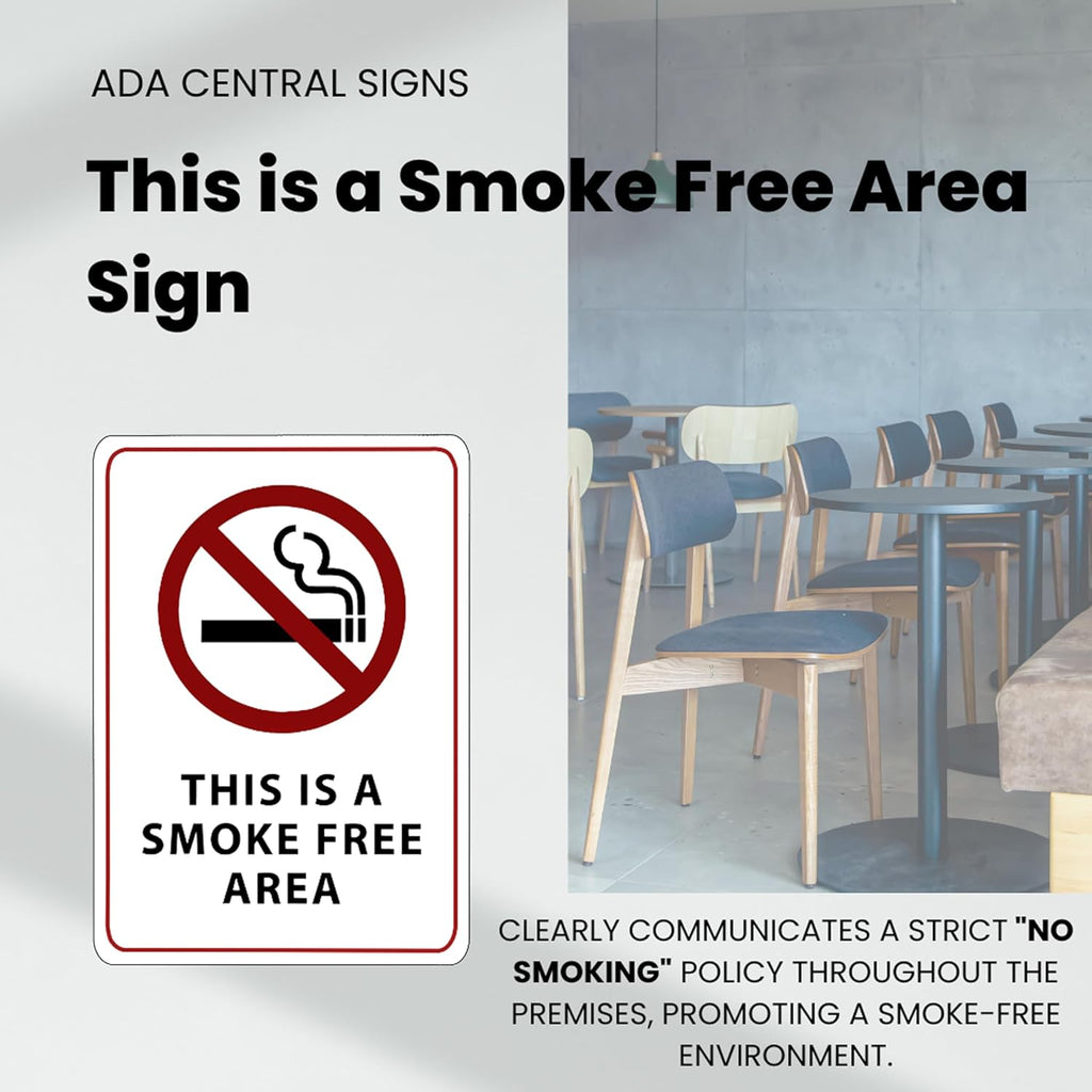 This is a Smoke Free Area Sign - ADA Compliant Digitally Printed Text Wall Sign - No Smoking in This Area Signs for Offices, Businesses, Hotels, and Restaurants - Aluminum 7” x 5”