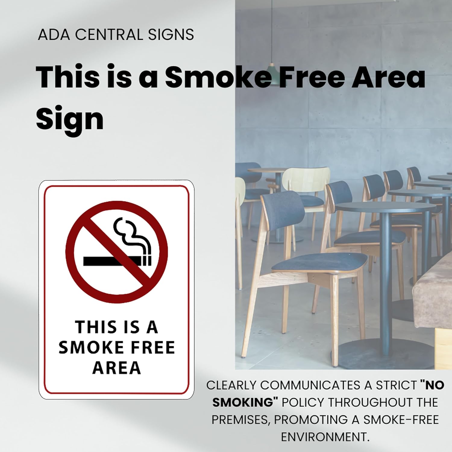 This is a Smoke Free Area Sign - ADA Compliant Digitally Printed Text Wall Sign - No Smoking in This Area Signs for Offices, Businesses, Hotels, and Restaurants - Vinyl 5” x 3.5”