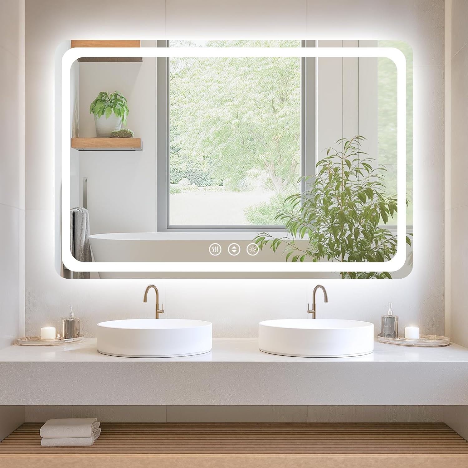 60" x 40" Led Bathroom Mirror with Lights, Anti-Fog & Tri-Color Lighting,Waterproof & Smart LED Vanity Mirror,Tempered Glass