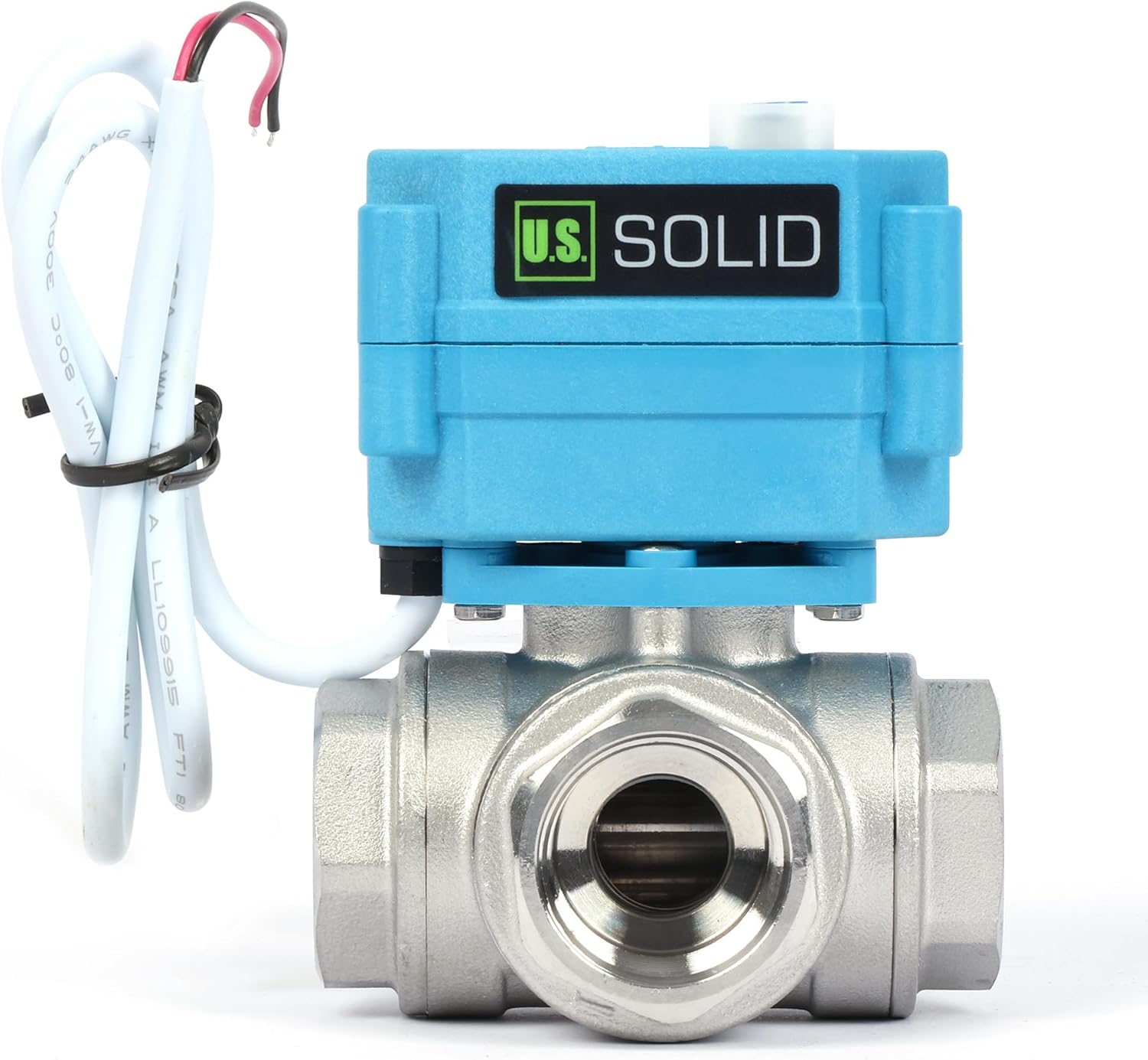 U.S. Solid 3/4" 3 Way Stainless Steel Motorized Ball Valve AC110-230V, L Type Water Shutoff Valve with Manual Function, Standard Port