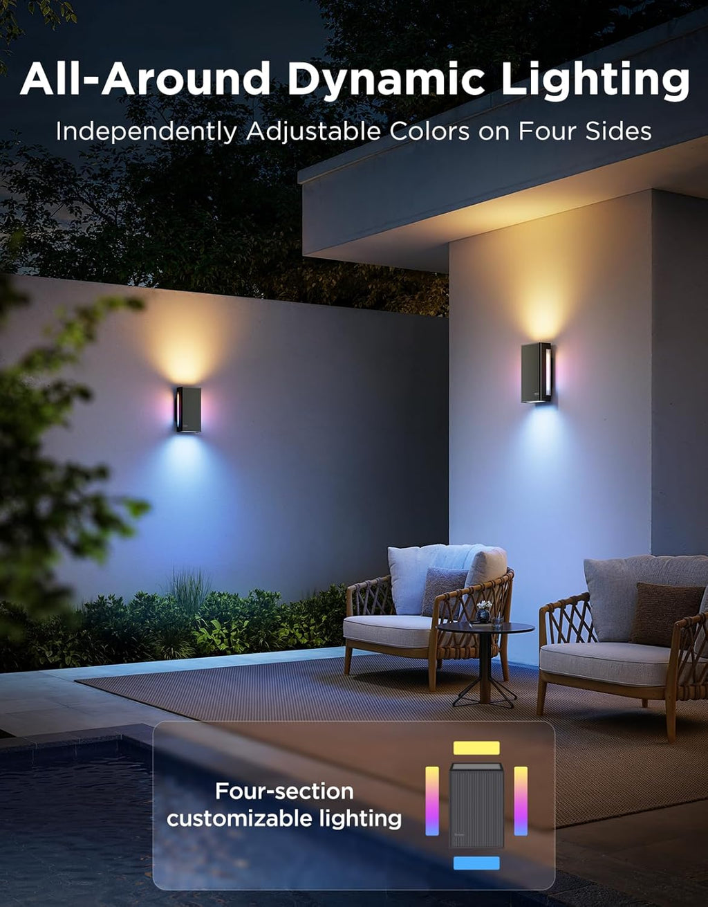 Govee Outdoor UpDown Wall Light, 1 Pack, 1200LM RGBICWW Smart Porch Lights Outdoor with 64 Scene Modes, IP66 Waterproof Wall Sconce for Outdoor Decor, Works with Alexa, Google Assistant and Matter