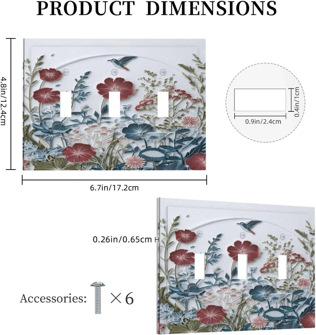Wildflowers Flowers Floral Plants 3 Gang Triple Toggle Wall Plate Cover Decorative Light Switch Covers Electrical Faceplate Switch Plates for Bathroom Kitchen Home
