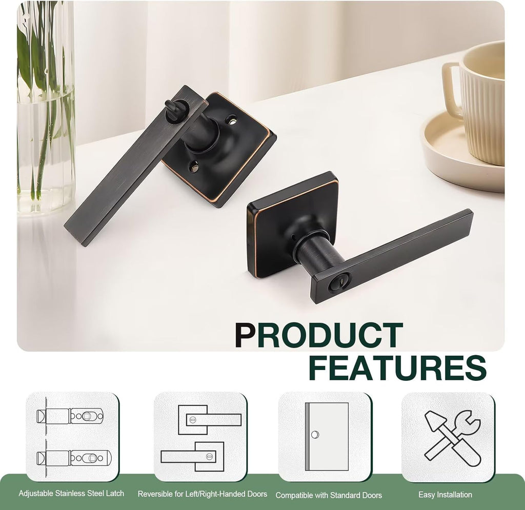GOBEKOR 1 Pack Bronze Door Handles Interior Privacy Door Handle for Bedroom Bathroom Keyless Interior Door Levers