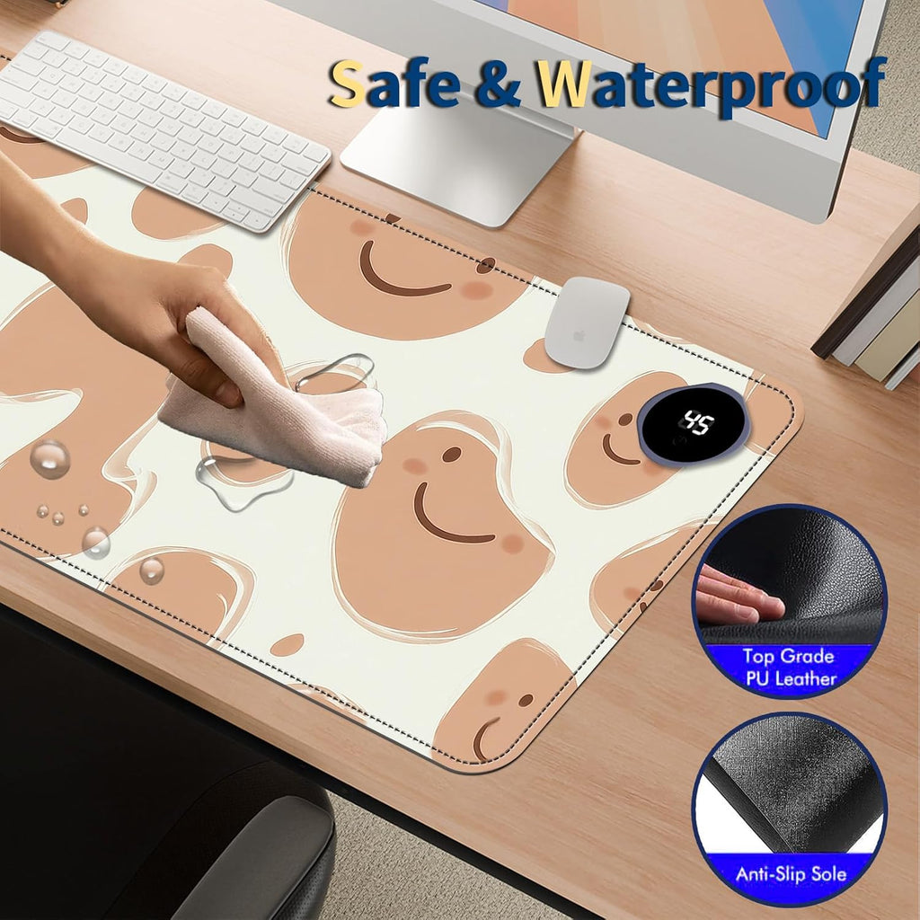 Heated Mouse Pad with 3 Temperature Settings(104°F–122°F),Large 31.5x13 Inch PU Leather Heated Desk Mat,Waterproof Warming Pad for Office,Gaming & Cold Hands Relief,Abstract Geometrical