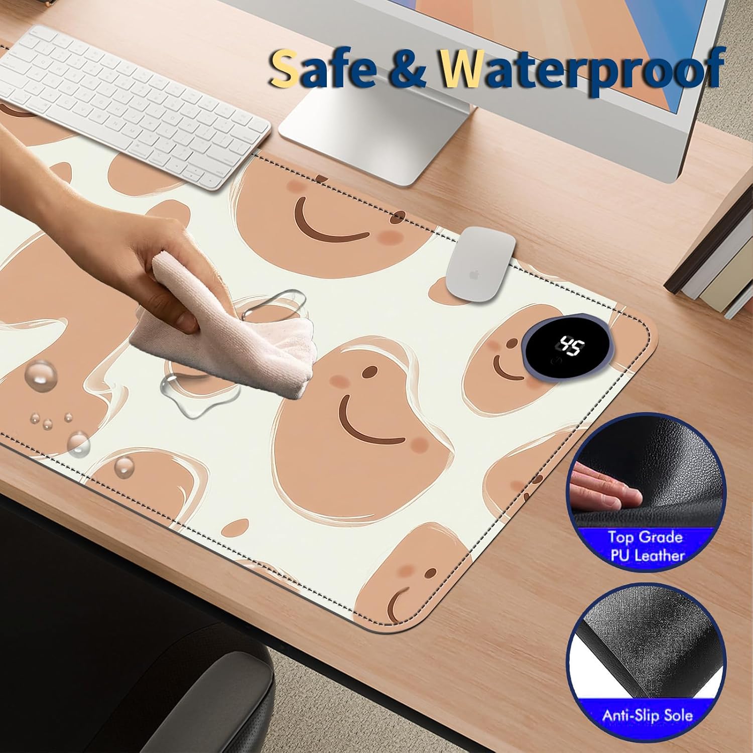 Heated Mouse Pad with 3 Temperature Settings(104°F–122°F),Large 31.5x13 Inch PU Leather Heated Desk Mat,Waterproof Warming Pad for Office,Gaming & Cold Hands Relief,Abstract Geometrical