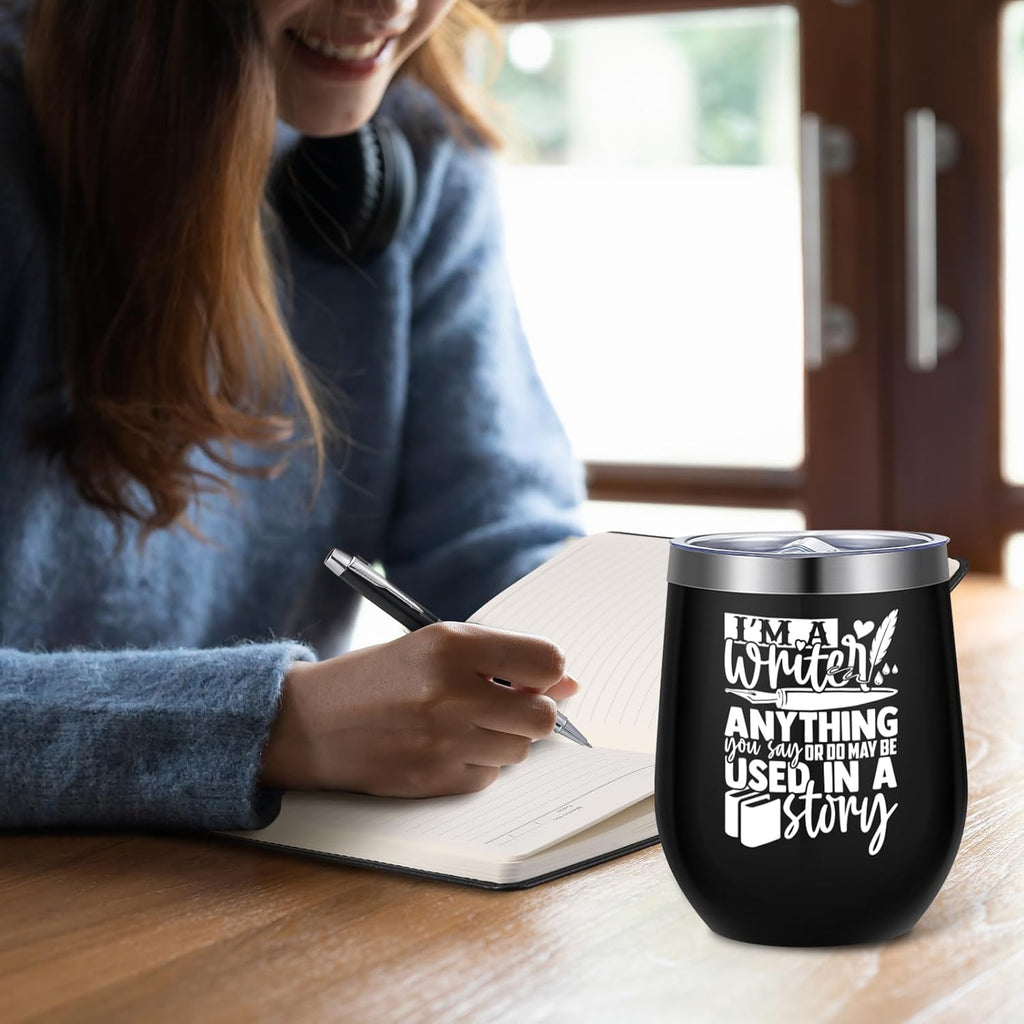 6 Pcs Writer Gifts for Men Women Future Author's Gift 12 oz Stainless Steel Cup Socks Keychain Pen Notebook Box for Novelist Screenwriter Poet Christmas Reading Writing Book Gifts