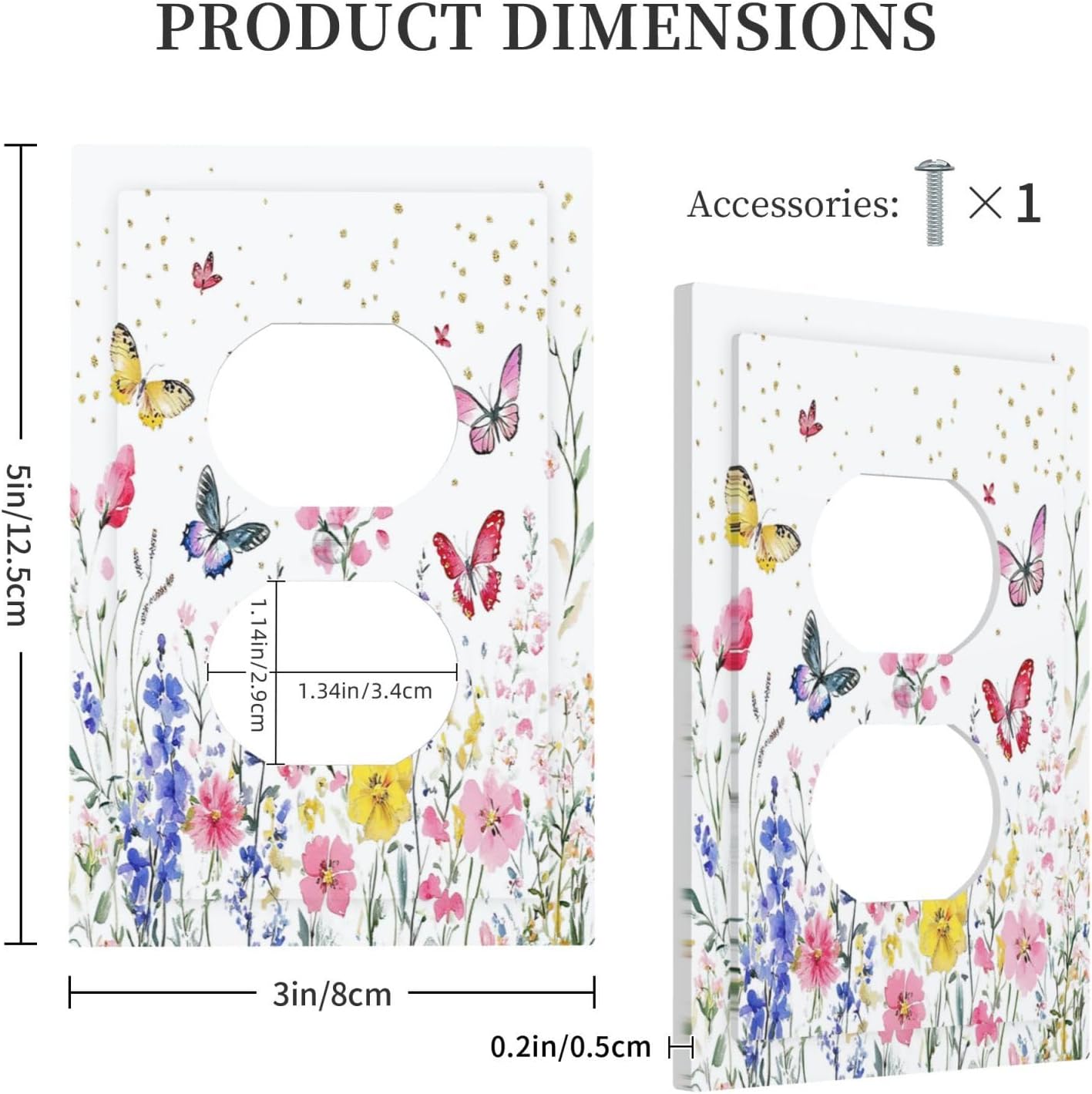Outlet Covers Watercolor Floral Butterfly Colorful Wildflower 1 Gang Duplex Light Switch Cover Decorative Switch Plates Electrical Receptacle Faceplate Wall Plate For Bed Room Living Room