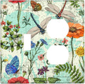 Dragonflies Flowers Butterfly 2 Gang 1 Toggle 1 Outlet Outlet Light Switch Cover Decorative Wall Plate Cover For Home Living Bedroom Kitchen Decorative