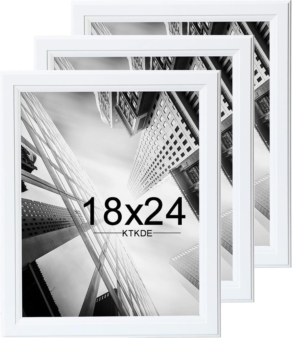KTKDE Studio Gallery 18x24 Frame Set of 3, White Wooden frames Display Poster, Posters & Art Prints for Artwork Wall Vertical or Horizontal Display best gift