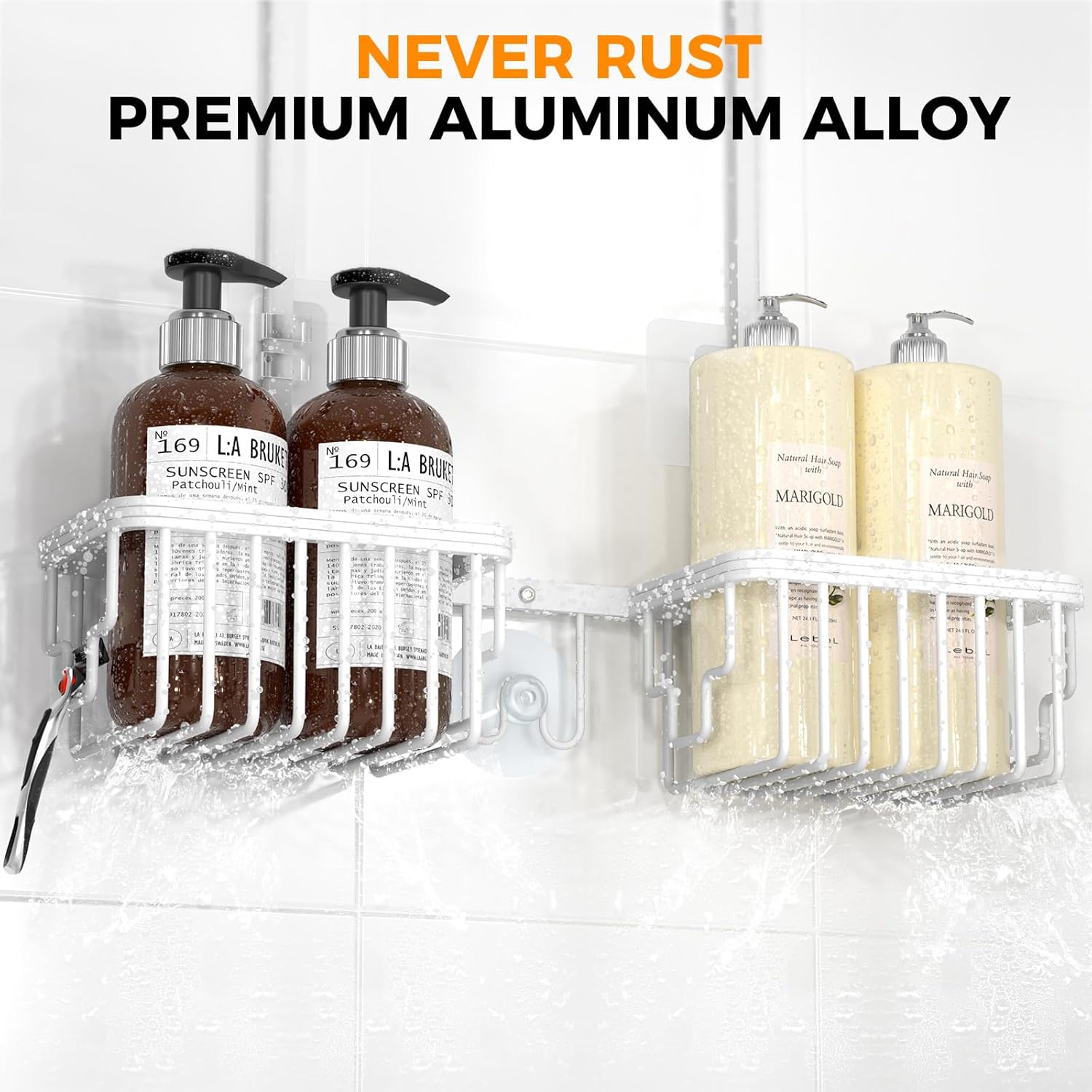 REINHARDT Aluminum Shower Caddy Hanging Adjustable Shower Caddy, Rustproof Hanging Shower Organizer with Hooks Soap Holders, Over Shower Head Caddy for Handheld Showerhead, White