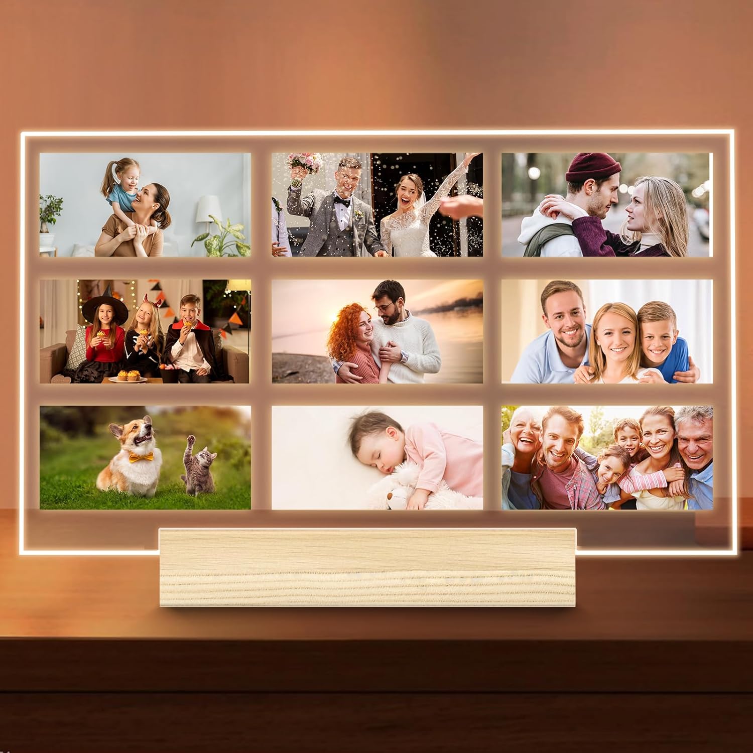 Personalized Picture Frame, Custom Tabletop Photo Frame with Light, Customized Gift for Mom/Father/Kid/Friend/Pet - Birthday, Valentine’s Day, Mother's Day, Father's Day, Christmas (R09)