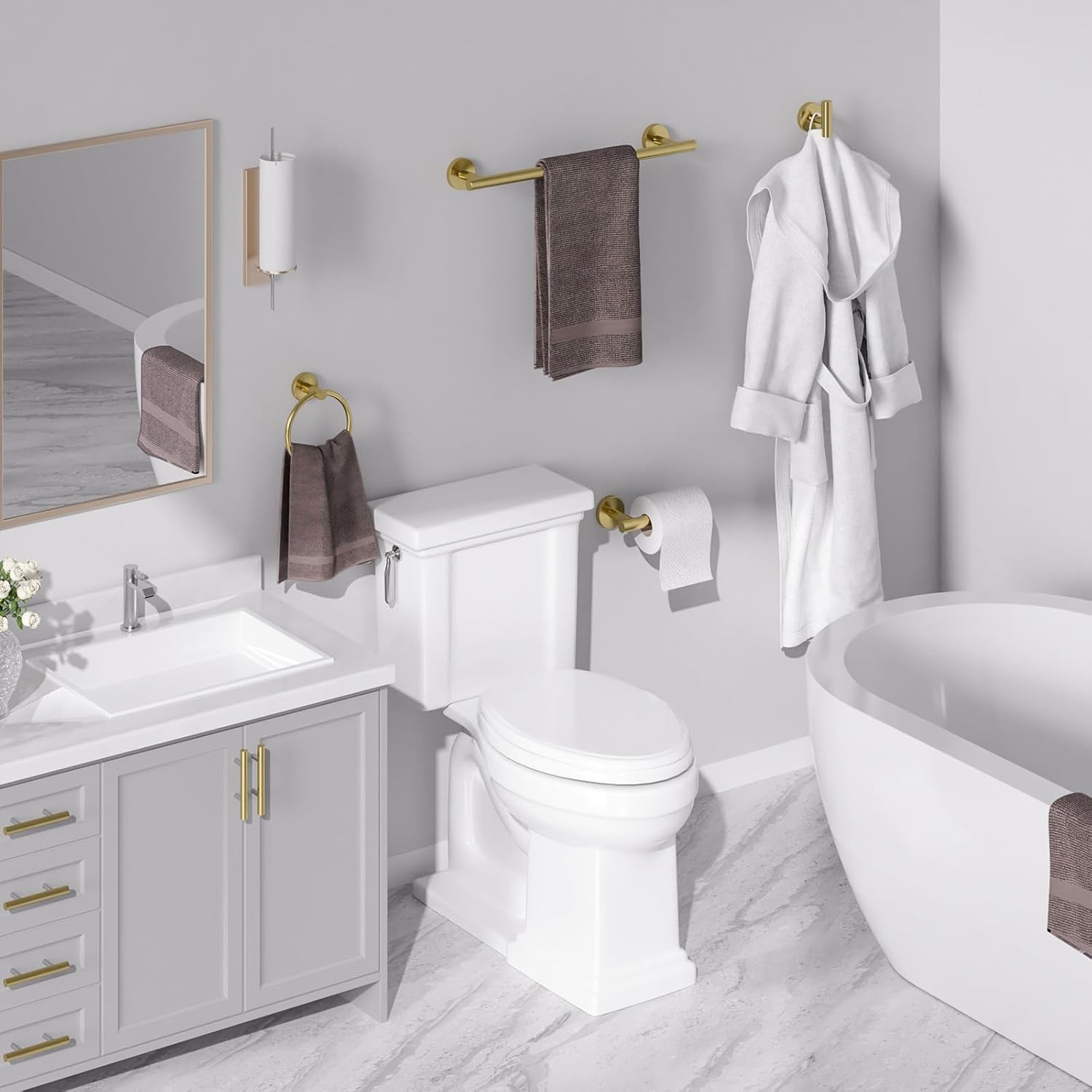 USHOWER Brushed Gold Bathroom Accessories Set, 18-Inch Towel Bar Set Wall Mounted, Durable SUS304 Stainless Steel Bathroom Hardware Set, 4-Piece