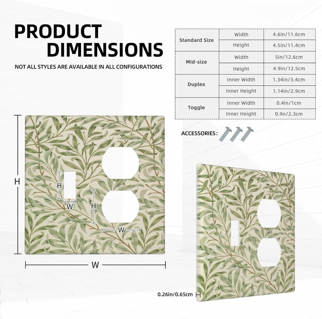 Decorative Outlet Covers Morris Green Willow Leaf Olive Leaves 2 Gang Wall Plate Cover Single Toggle Duplex Combo Two Switch Light Switch Cover Plate Jumbo Dual GFCI Faceplate