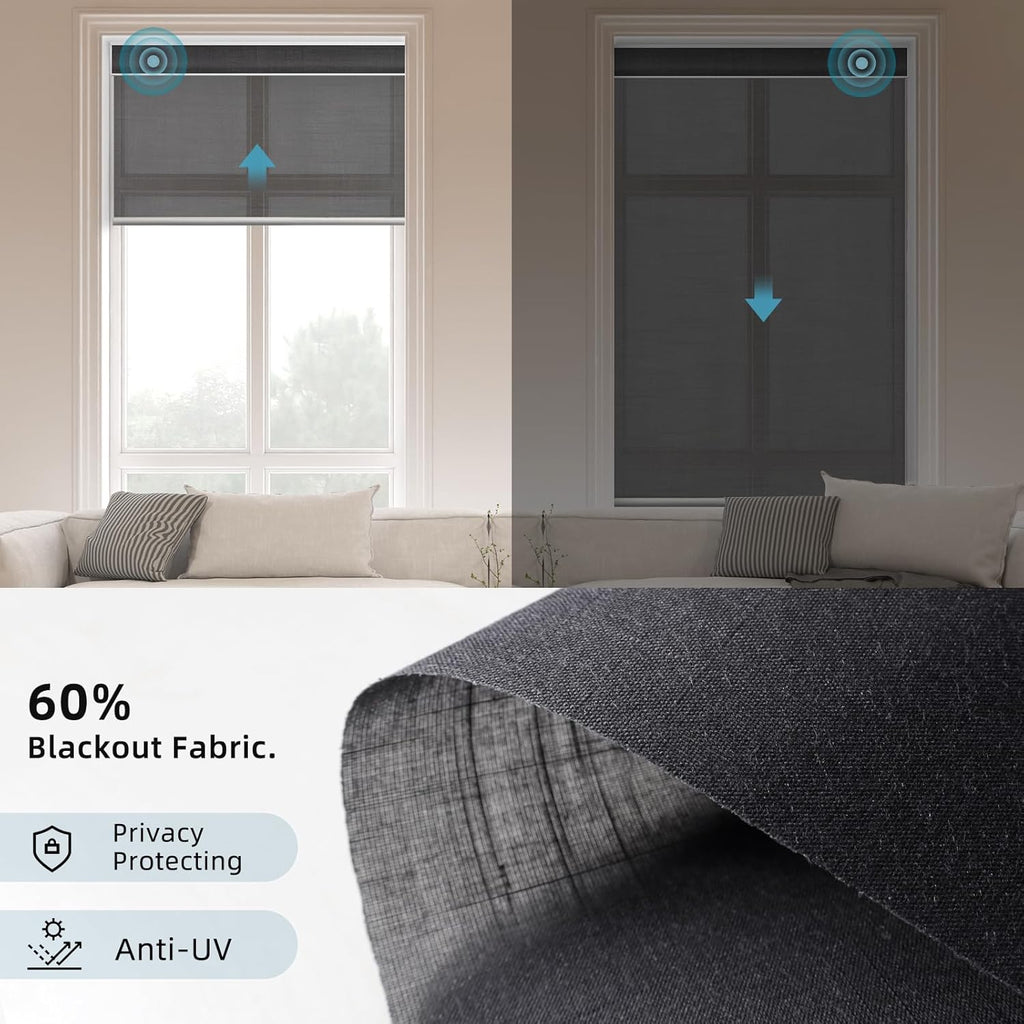 SmartWings Motorized Smart Roller Shades in Light Filtering, Electric Blinds with Remote for Windows Compatible with Alexa/Google Home/Homekit, Customized, 60% Blackout Twilight Shadow