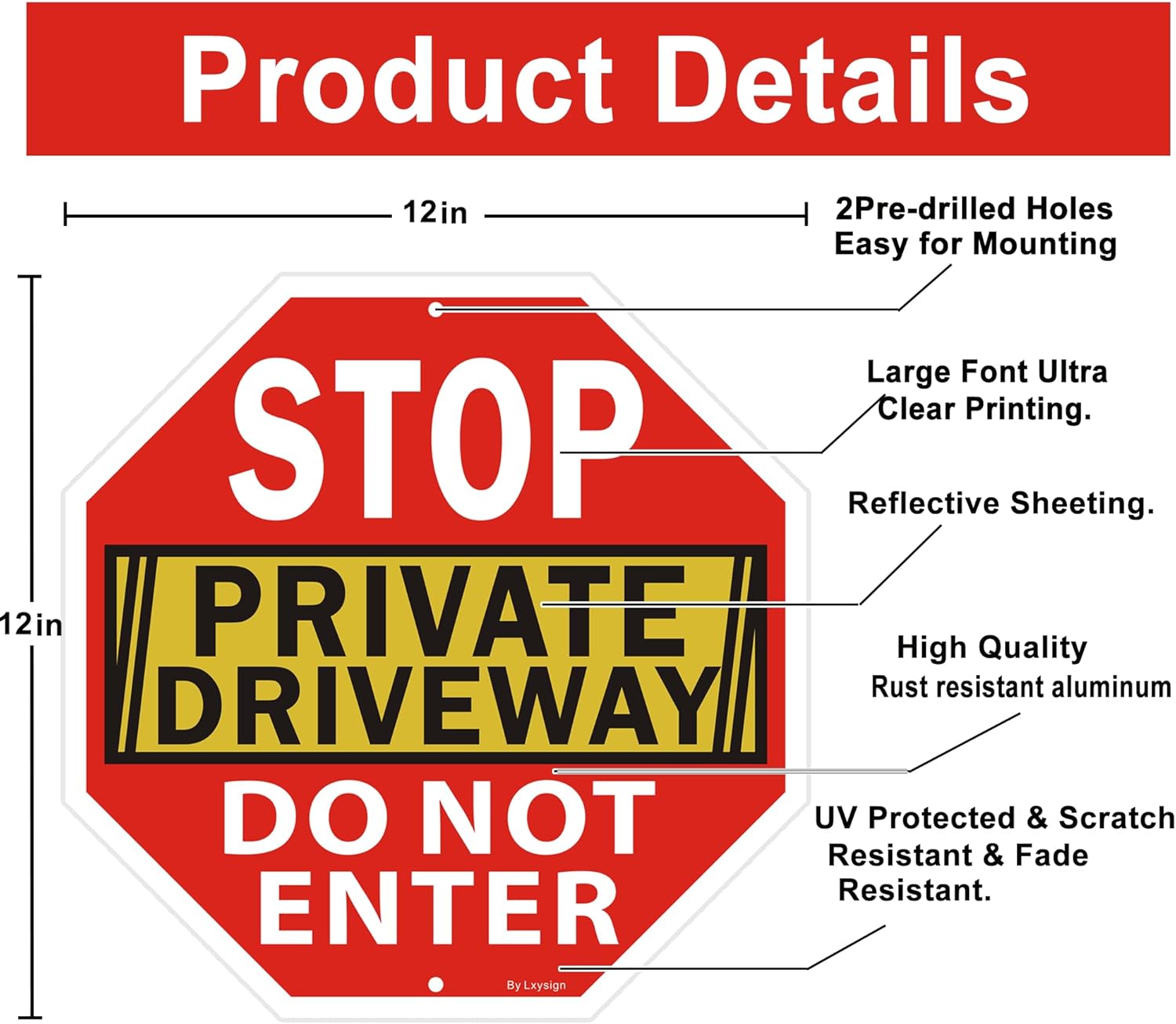 Stop Sign, Do Not Enter Private Driveway Sign, 12" x 12" x 0.04" Reflective Aluminum sign, Fade Resistant Durable UV and Octagon Shaped, Easy Mounting 2Pack