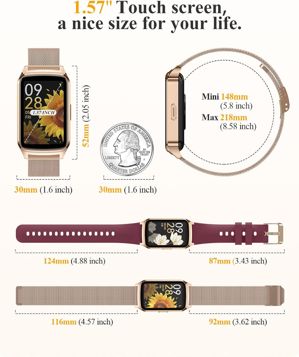 Fitness Tracker Watch for Women Men, Step Counter Compatible with iPhone Android, IP68 Waterproof Activity Tracker with Sleep Monitor, 110+ Sports (Classic, Gold, 1.57)