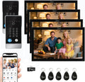 Wired Video Door Phone Apartment Intercom System,10 Inch Touch Monitor with 1080P doorbell,Support Fingerprints, RFID Cards,Passwords,Unlock Motion Detection for Home (2 Doorbell + 4 Monitor)