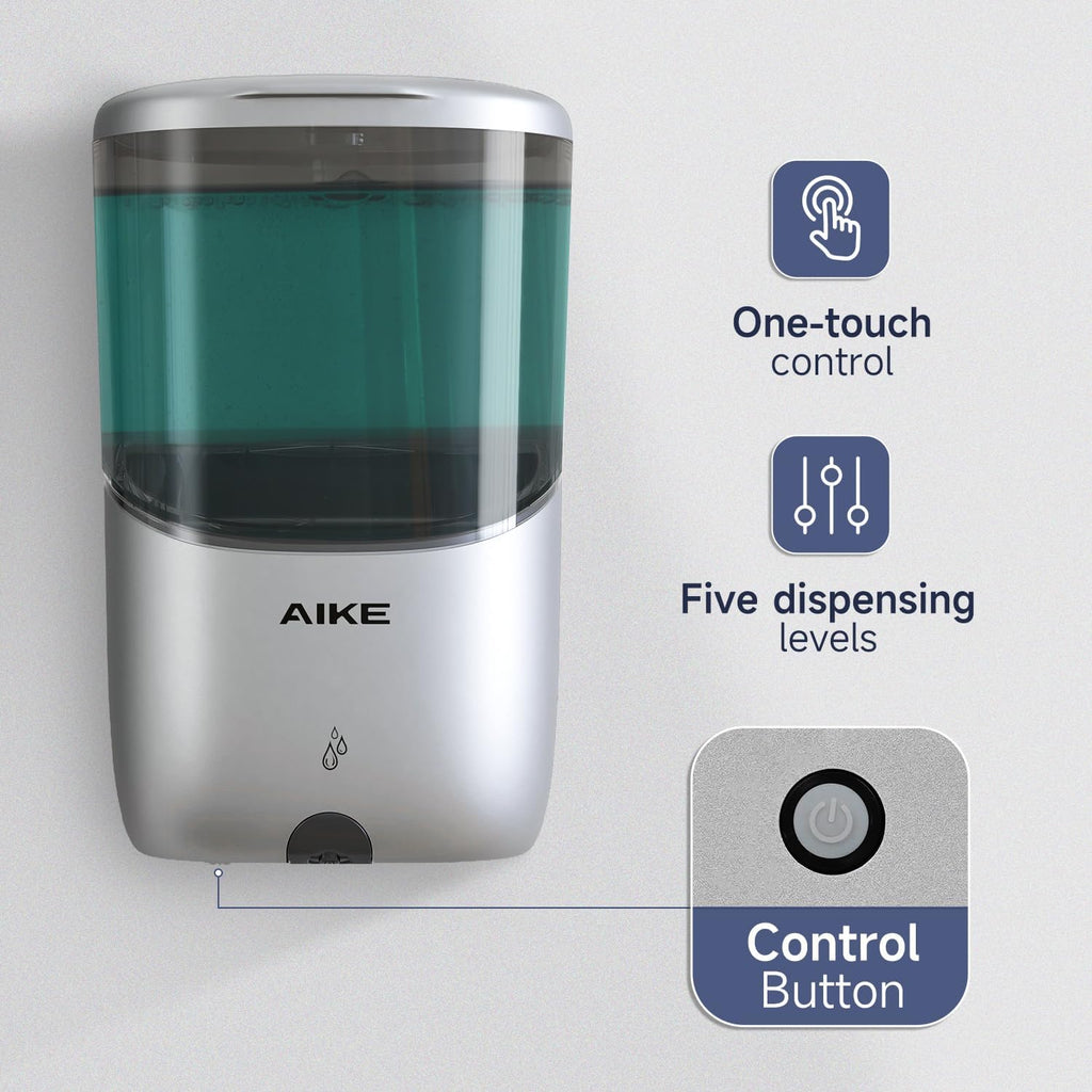 AIKE Wall Mount Automatic Soap Dispenser for Liquid Soap Battery Operated Silver, Model AK1216