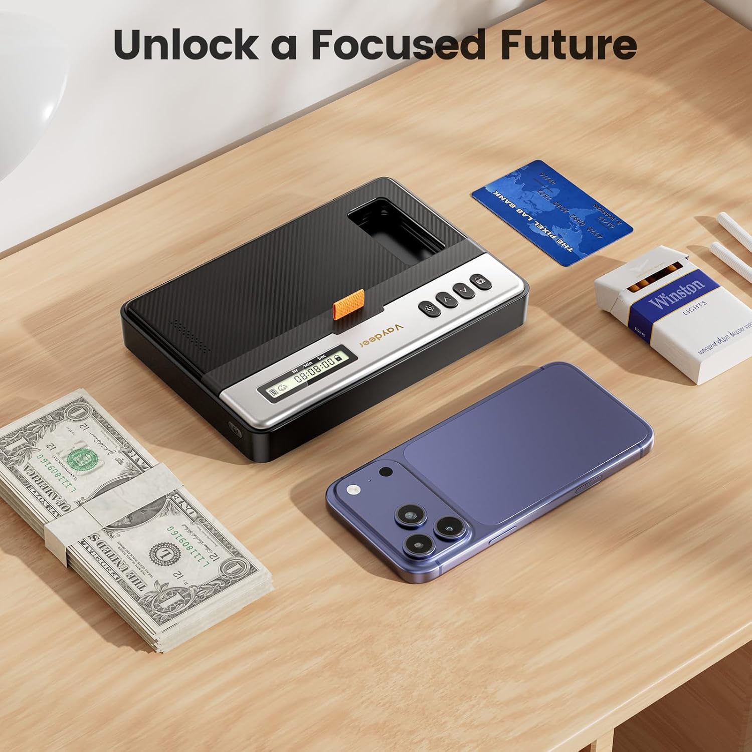 Vaydeer Timed Phone Lock Box, Rechargeable Lock Box with Timer, Locking Safe Storage for Phone, Easy to Use, Stay Focused, Build Better Habits, Live Balanced