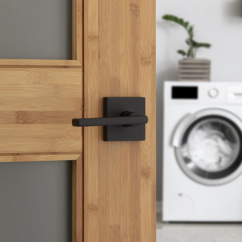 Kwikset Halifax Interior Passage Door Handle, Lever for Closet and Hallway Doors, Reversible Non-Locking Handle Lever, Matte Black, with Microban Protection, 4 Pack