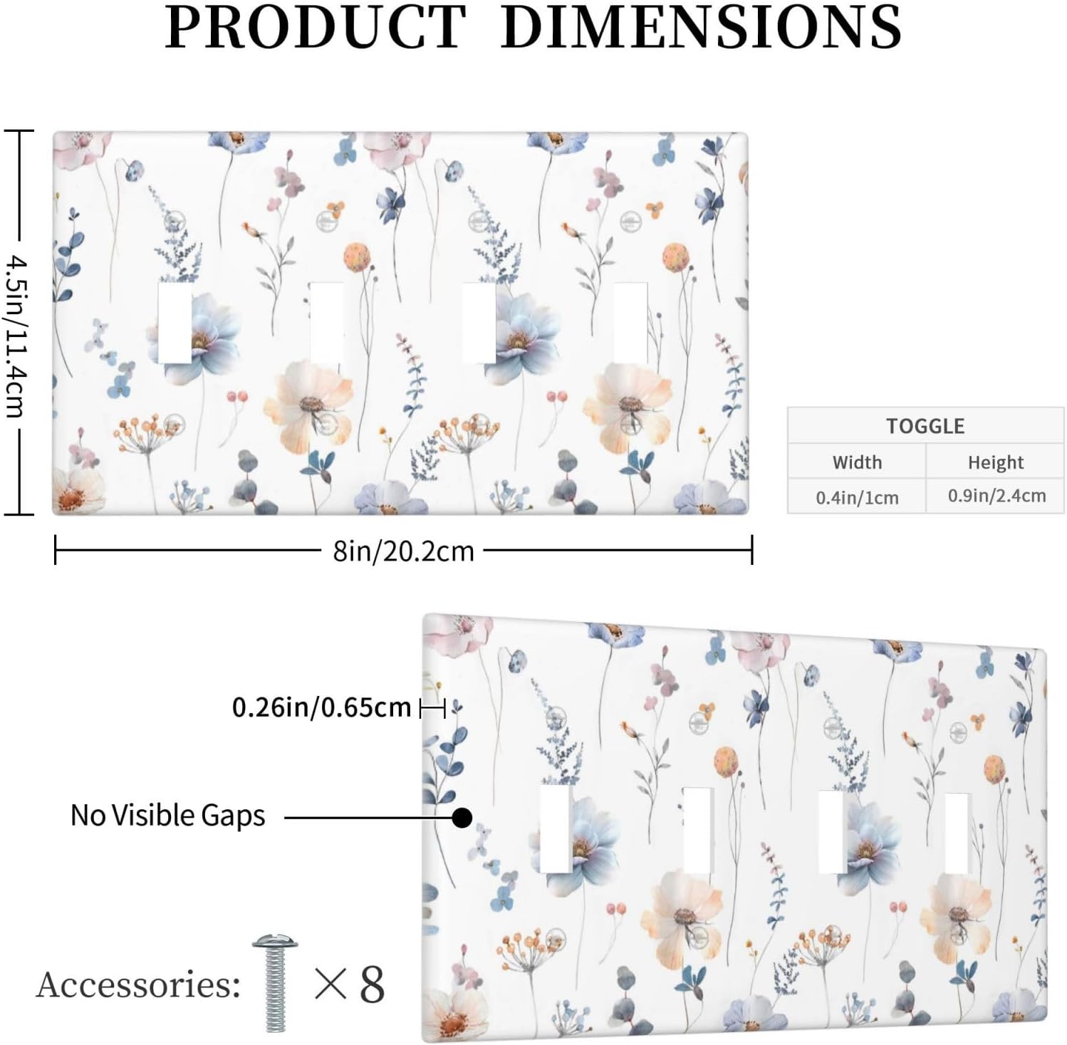 Wildflowers Plant Leaves Floral Berry Light Switch Covers Quad Toggle Electrical Faceplate 4 Gang Wall Plate Decorative Switch Plates for Bed Room Living Room Decor