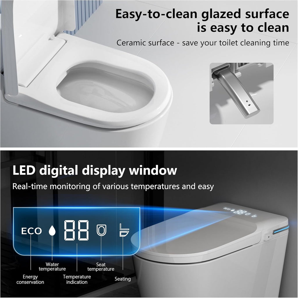 Luxury Smart Toilet Built In, Bidet with Heated Seat,Warm Water Sprayer & Dryer, Japanese Toilet with Foot Sensor Operation,LED Display