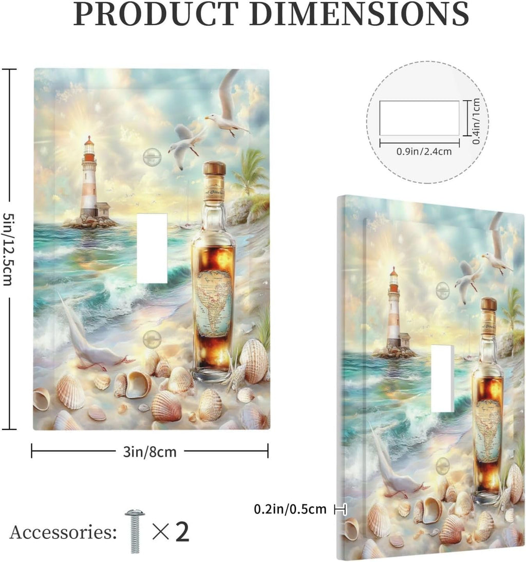 Decorative Light Switch Cover Beach Ocean Lighthouse Seashells 1 Gang Single Toggle Device Electrical Faceplate Switchplates Decorator Outlet Wall Plate For Bed Room Living Room Decor