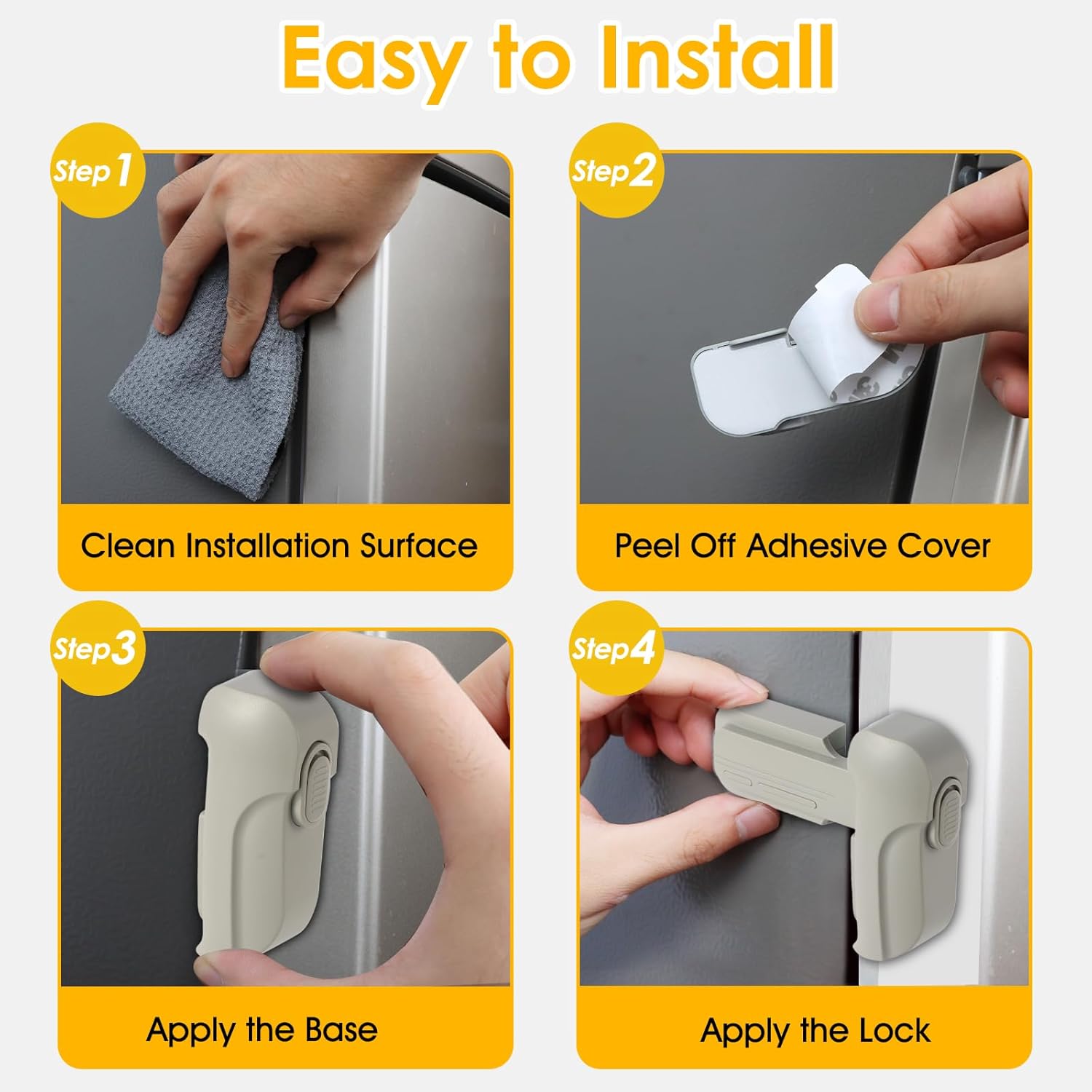 Fridge Lock for Kids - Refrigerator Lock & Freezer Lock, 2-Pack Dual Mode, Child Proof, 2 Extra Adhesive Fridge Child Lock to Keep Fridge/Freezer Door Closed - Keep Toddlers & Pets Safe(Gray)