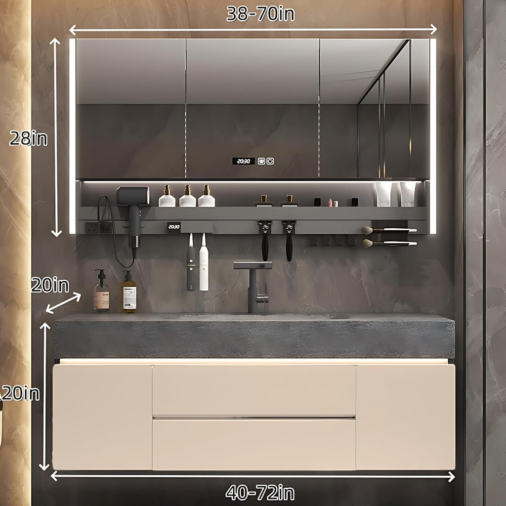 Modern Bathroom Vanity – Cabinet Set with LED Smart Defogging Mirror & Time Display | Bathroom Vanity with Sink, Large Space Storage with Easy Installation, 2 Drawers (Cream, 68IN)