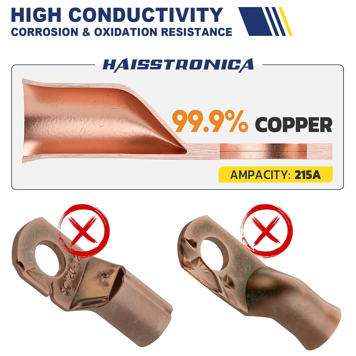 haisstronica 10pcs 1/0 AWG - 1/4"(M6) Battery Cable Lugs, Heavy Duty Copper Wire Lugs with 10pcs 3:1 Adhesive Heat Shrink Tubing, 0 Gauge Wire Connectors Battery Terminal Connector, Battery Cable Ends