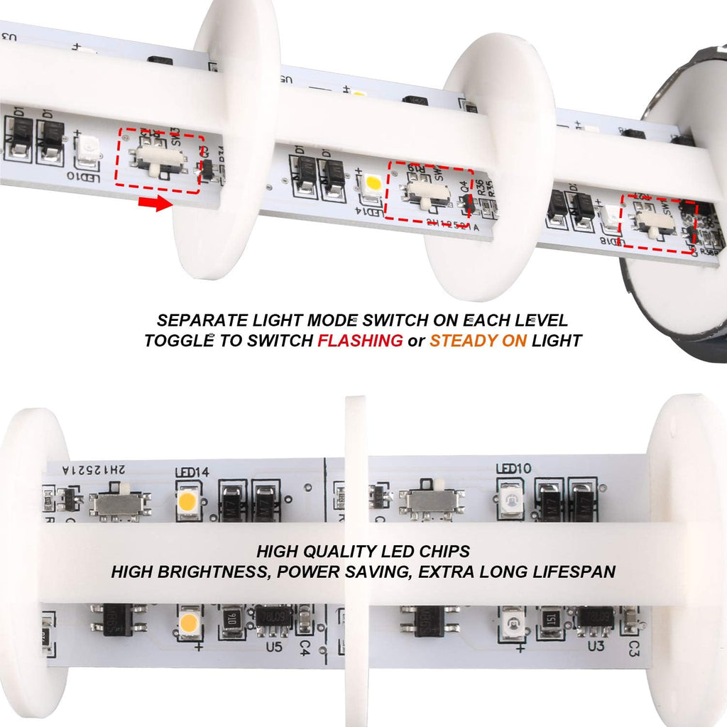 110V to 220V LED Stack Tower Lights, Industrial Warning Lights, Andon Lights, Column Signal Tower Indicator Lamp Beacon, Continuous/Flashing Light Switchable, 3 Layer (Without Buzzer)